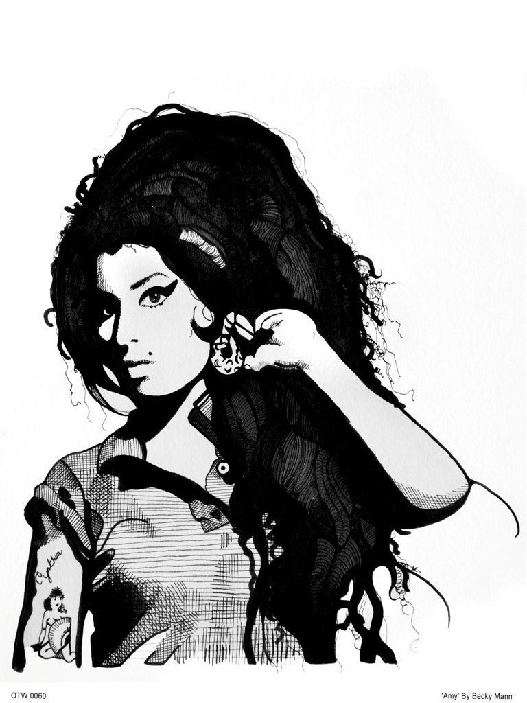 Onthewall White Amy Winehouse Portrait Art Print Poster By Becky Mann (Otw0060)