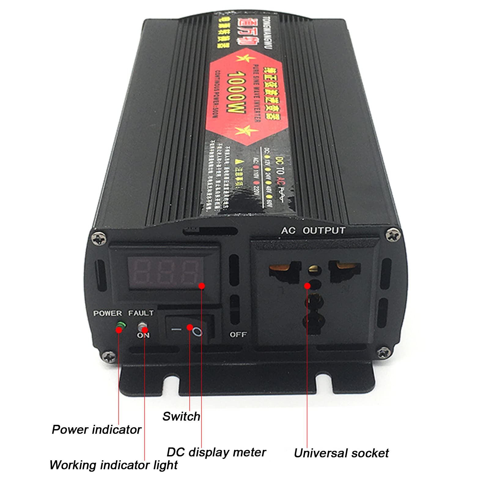 Przetwornica Czystej Fali Sinusoidalnej DC 12V 24V 48V 60V do AC 220V, Przetwornica Napięcia Samochodowego Moc Szczytowa 1000W 1600W 2000W 2600W 3000W 4000W 5000W 6000W 8000W,1600W-12V