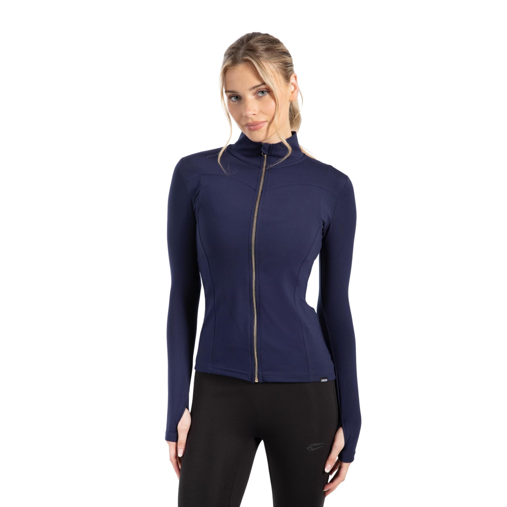 SMILODOX Sportjacke Damen Kenna, Laufjacke mit Stehkragen, Sport Oberteil mit tailliertem Schnitt & Daumenlöchern, Körperbetonte Sportjacke, Fitness Oberteil ideal für Freizeit, Sport, Laufen & Yoga