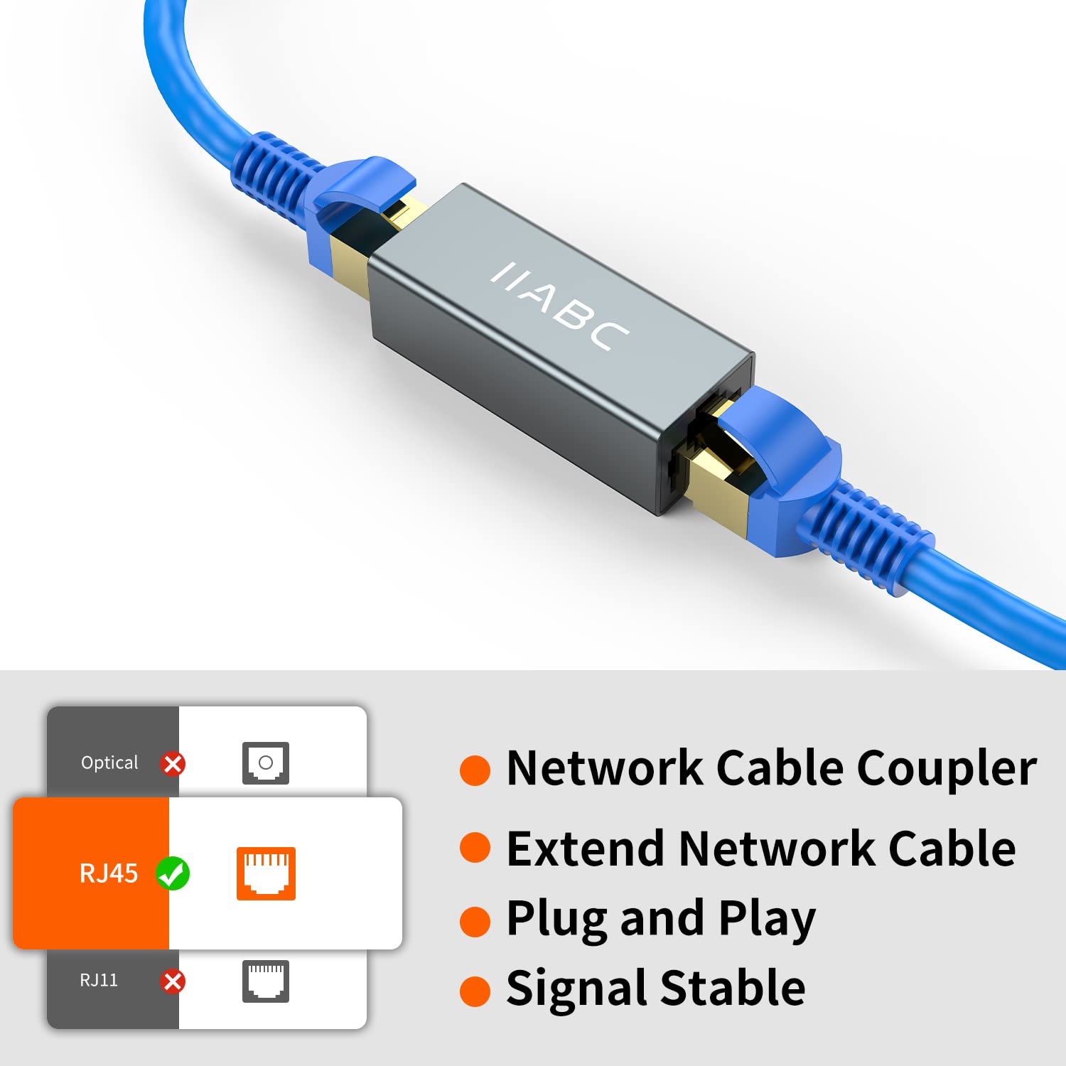 Accoppiatore RJ45, accoppiatore Ethernet IIABC, 3 pezzi, in linea accoppiatore per cavo Ethernet Cat7/Cat6/Cat5e/Cat5 adattatore femmina a femmina