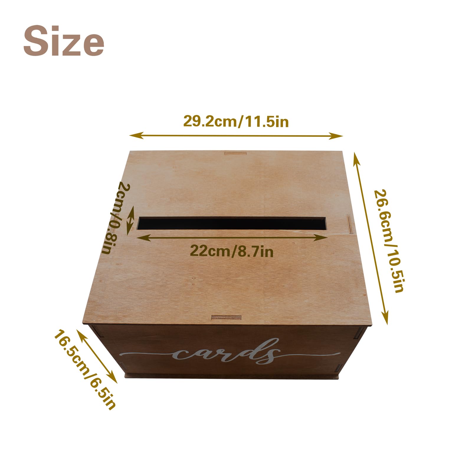 Caja De Madera Para Tarjetas De Boda Con Ranura Y Tapa | Medidas 29.2x26.6x16.5 Cm, Estilo Rústico, Para Aniversarios Y Baby Showers