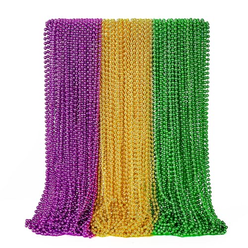 EOBOH 12PCS Mardi Gras Beads, Green Purple Gold Mardi Gras Metallic Costumes Necklaces Bulk, Mardi Gras Beads Necklace Costumes Accessory Sets for Parade Throws Party Decorations Favor Supplies