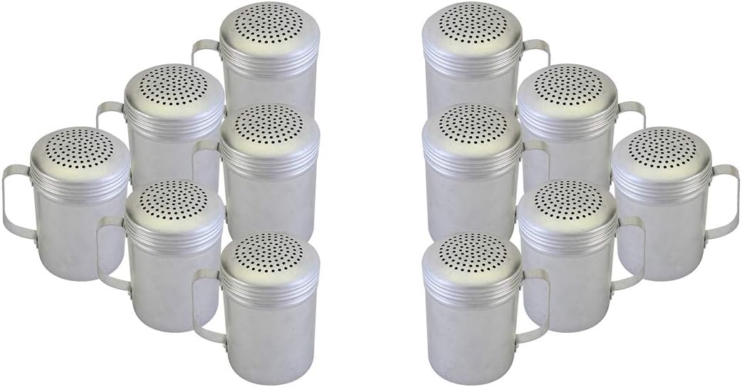 Salt and Pepper Shakers 10 Oz Dredge With Handle, Aluminum, Kitchen Utensil (12 PC)