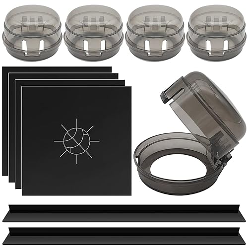 DLAND Fundas de seguridad para pomos de estufa, paquete de 5 con cerraduras de perilla de estufa de gas, forros para quemadores de estufa (10.6 x