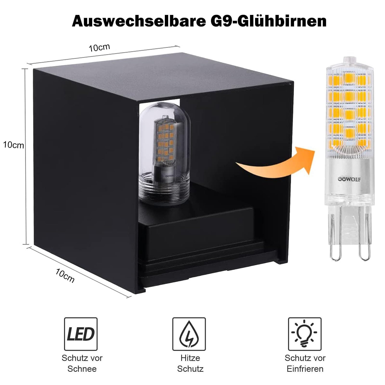 OOWOLF LED Aplique de pared exterior/interior, IP65 lmpermeables,3000K,con Bombillas G9 Reemplazables, ideal iluminación para Exterior