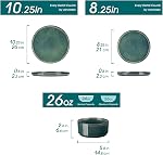 Vancasso Starry Ensembles de assiettes et de bols,12 Pièces Ensembles de vaisselle vert pour cuisine, Ensemble de vaisselle moderne en grès pour 4,Lave-vaisselle et micro-ondes sans danger