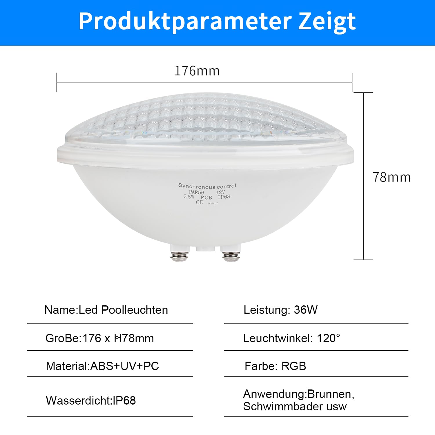 COOLWEST LED Poolbeleuchtung PAR56 RGBW 36W Unterwasser Licht Externe Synchronisation mit Fernbedienung Outdoor Poolscheinwerfer AC 12V für Schwimmbad Garten Licht (2er-Pack)