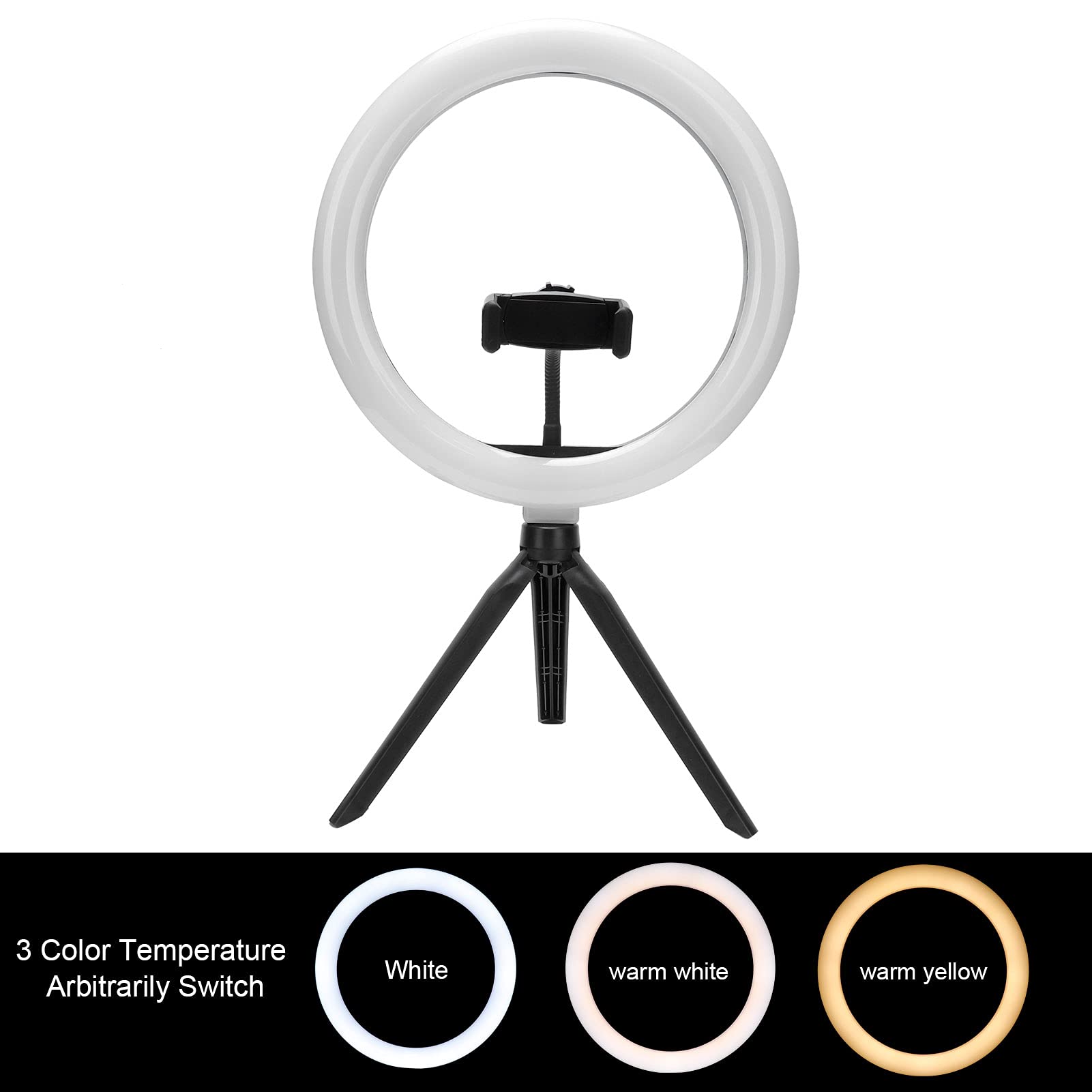 Kit luce di riempimento ad anello LED dimmerabile con treppiede, luce ad anello per selfie con supporto Lampada ad anello da tavolo per streaming live e riprese di video fotografici Vlog