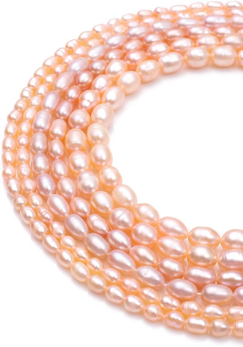 Natural Pearl Beads Rice 7-8mm Pink Freshwater Cultured Loose Gemstone Beads for DIY Jewelry Making 13.8''/Strand Rice Pink 7-8mm