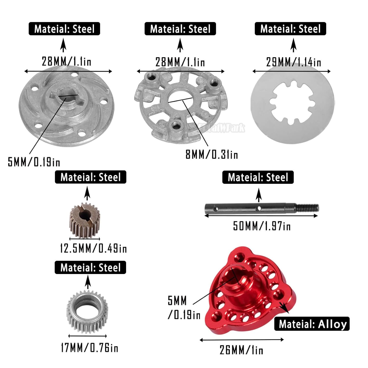 RC Upgrades Part for 1/10 Slash/Rustler/Stampede/Bandit 2WD (VXL) Drag Slash/Bigfoot,Transmission Gearbox & 48P Gear & Slipper Clutch Kit Pressure Plate & Complete Differential,Red