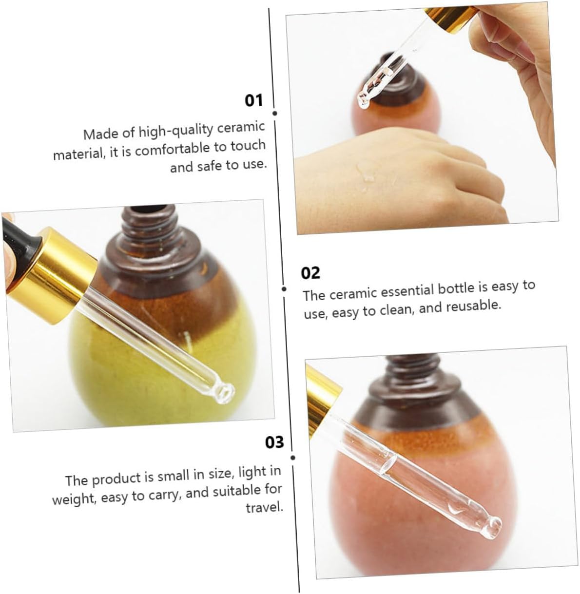 Mikinona 50ml Sealed Dark Ceramic Essential Oil Bottle Dropper Cap Travel-Friendly Subpackaging Dispenser for Aromatherapy and Home Use