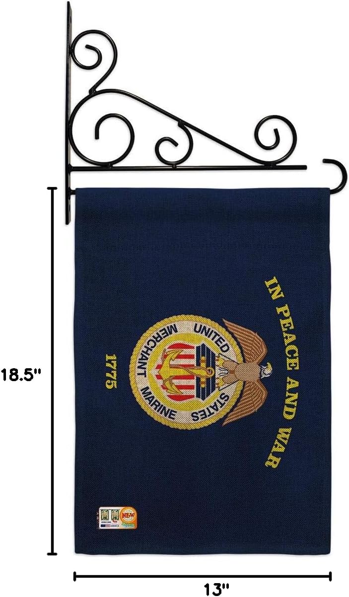 Merchant Marine Burlap Burlap Garden Flag Set Wall Holder Armed Forces Corps USMC Semper Fi United State American Military Veteran Retire Official Small Gift Yard House Banner Double-Sided 13 X 18.5