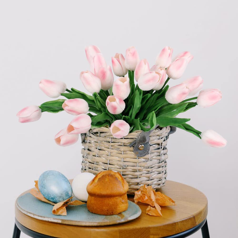 Künstliche Tulpen wie echt weiß pink Mix 7er Bund