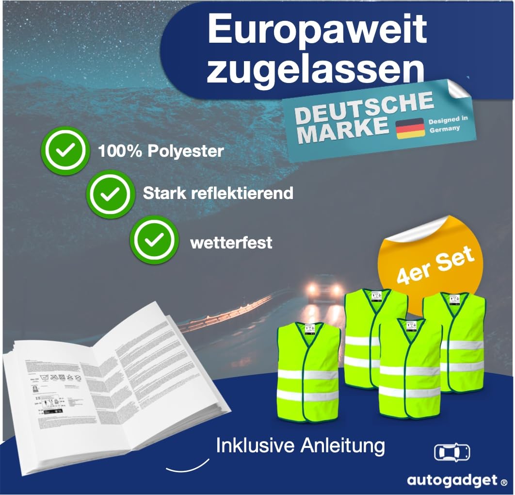 20x Stück Auto Warnwesten gemäß ISO20471 - PKW & LKW Sicherheitswesten für Sicherheit im StVO - Autozubehör