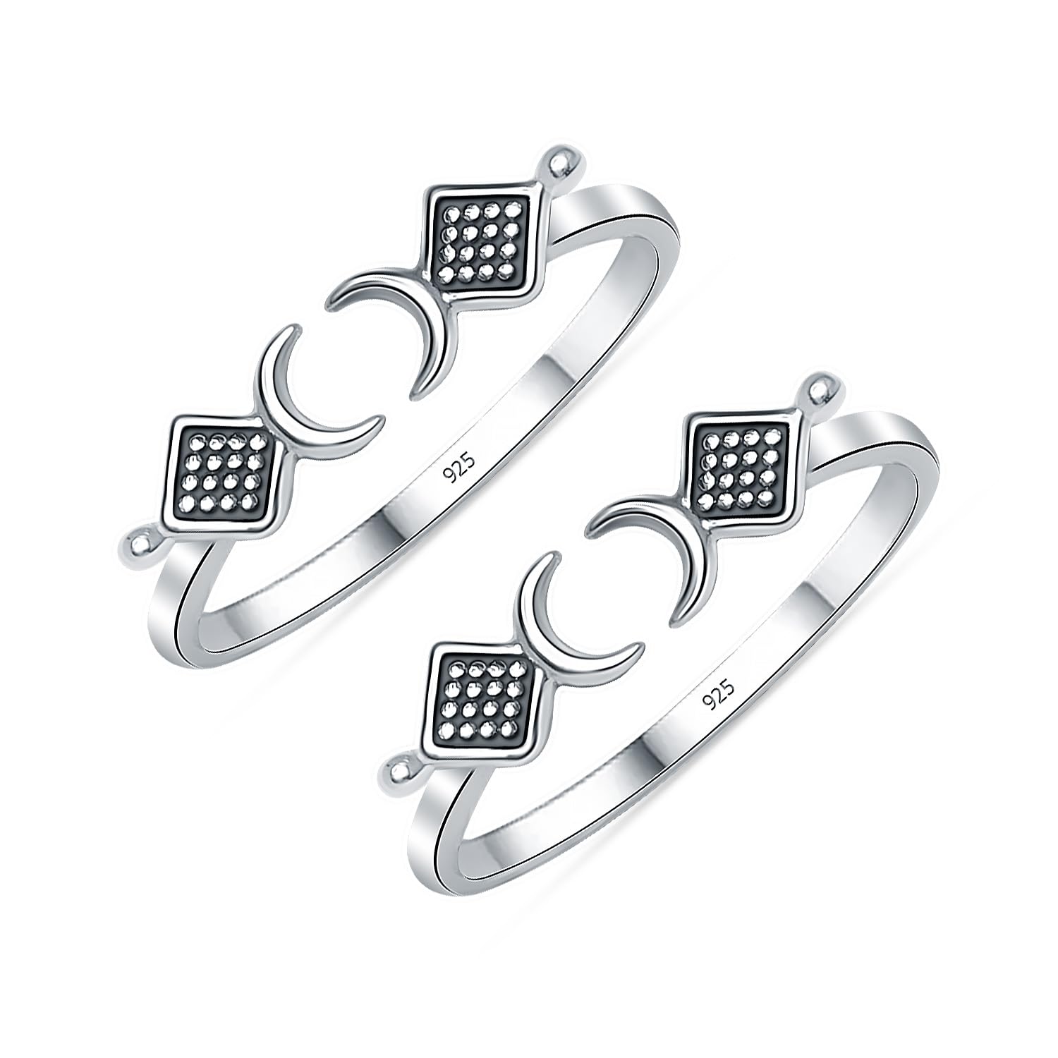 925 Sterling Silver Toe Ring for Women | BIS Hallmarked Vintage Design Open Adjustable Crescent Moon & Beaded Square Toe Ring | Summer Beach Bare Foot Jewelry Gift for Her-image-7