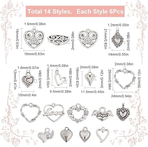 Miniatura 9 de SUNNYCLUE 1 caja de dijes de corazón para el día de San Valentín, cuentas de rosas, dijes de corazón a granel, colección de dijes de San Valentín