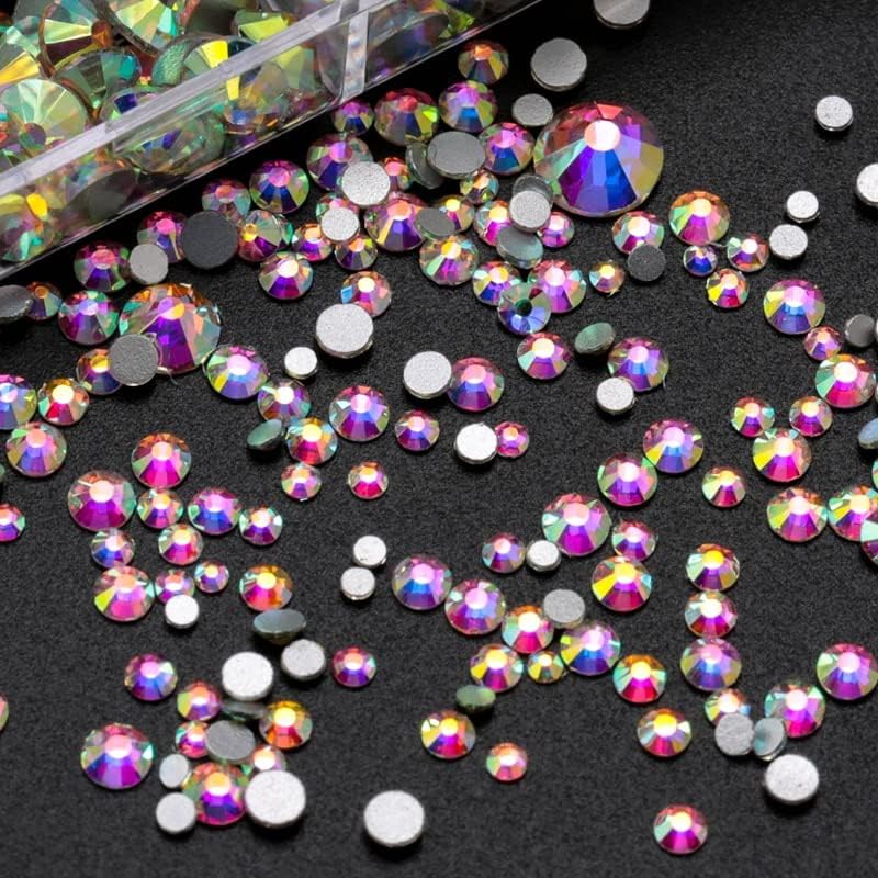 Mixed Size 1.4-6.5Mm Box Glass Round Non Hotbed Rhinestone Glue On for DIY Clothing Bags Shoes Crafts DIY