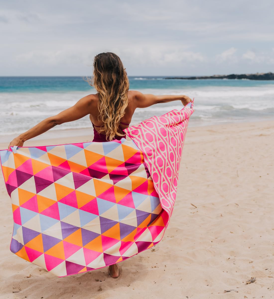 Asciugamano da viaggio ad asciugatura rapida e compatto, 200 x 90 cm, in microfibra con sacchetto, telo da spiaggia senza sabbia in plastica riciclata, Marrakech