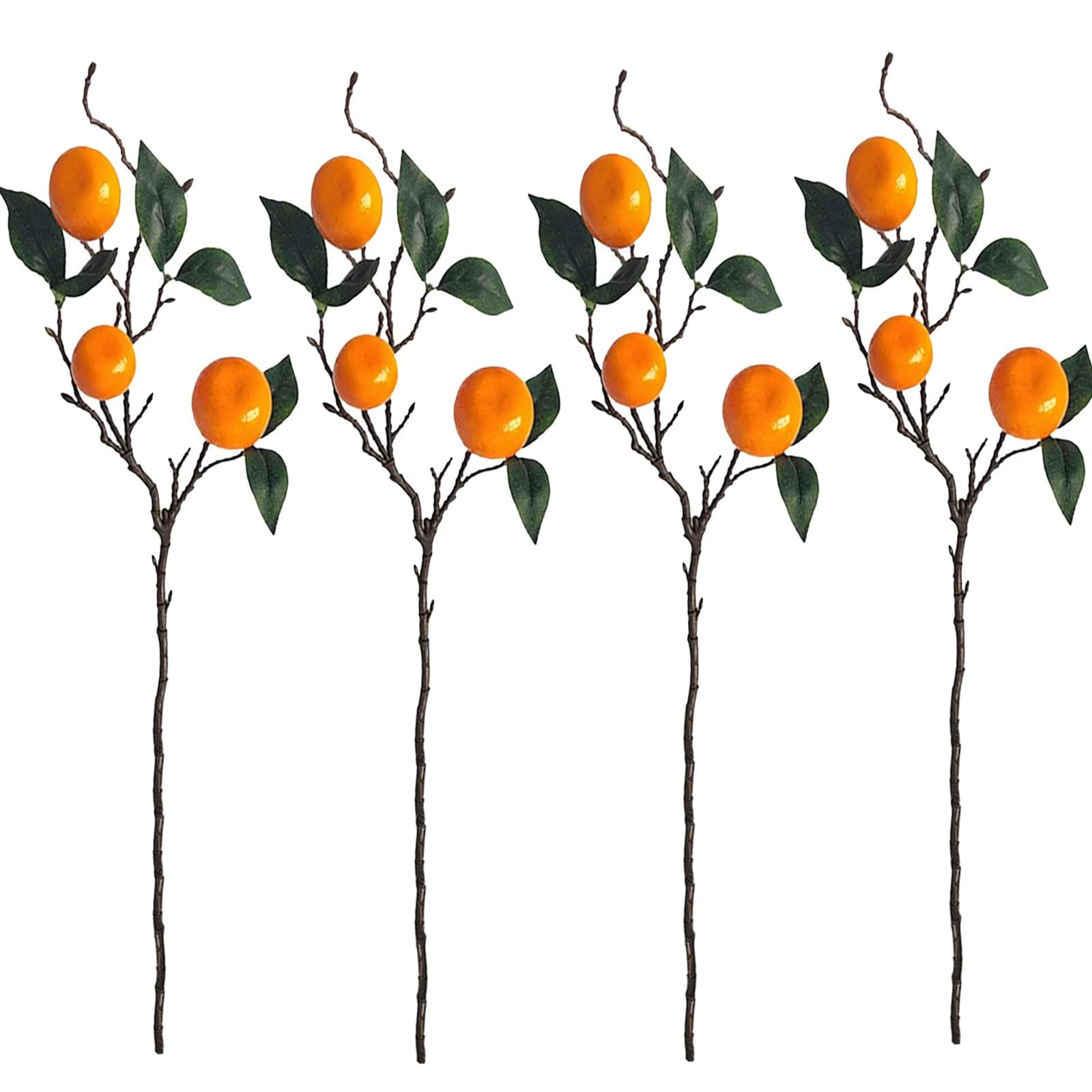 FQQWEE 4Pcs Artificial Orange Plants Branches with Green Leaves 19.7 Inch Fake Tangerine Stems Floral Picks Simulation Fruits Fake Orange Props Decorations for Home Kitchen Centerpiece Decor