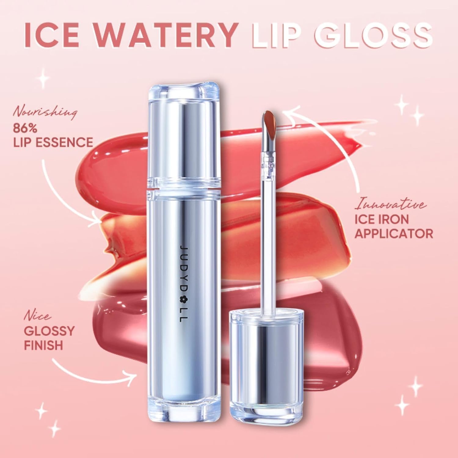 JUDYDOLL Ice Watery Lip Gloss, Moisturizing Liquid Lipstick with Hyaluronic Acid & Collagen, Non-sticky, No transfer, Long-lasting, Mirror Lip Glazes with Iron Applicator(#06 Iced Oolong, 2.4 grams) - Image 4