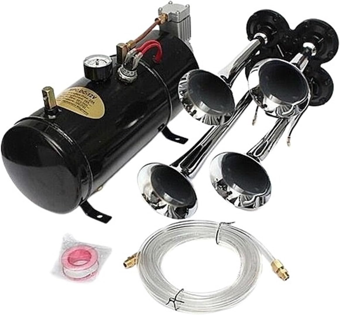 Four-pipe Gas Horn Modified Car Air Pump 12V 150psi Gas Tank Air Compressor Air Compressor(Compr plus four pipe)