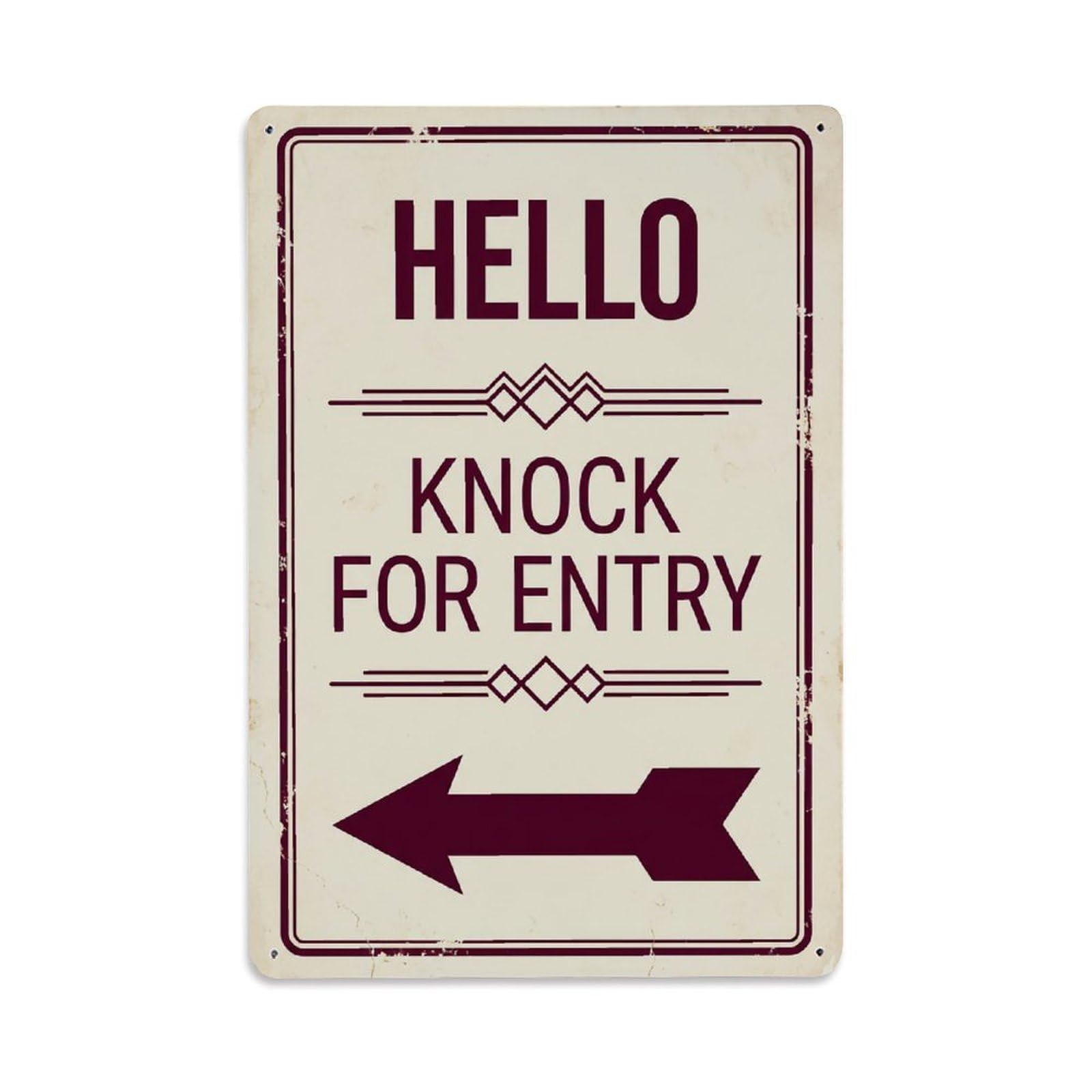 Vintage Hello Knock For Entry Arrow Geometric Metal Tin Sign