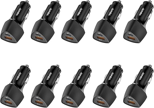 SUNDA Cargador rápido USB C de 51 W, puertos duales PD 30W y QC 3.0, cargadores de automóvil para teléfonos inteligentes Apple y cargador de coche