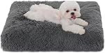 Bedfolks Lit pour chien imperméable, lit pour chien en peluche avec couvercle amovible, lit de chien en fourrure pour chiens extra grands, lit en Kennel pour chien lavable en peluche 41"x27", gris foncé