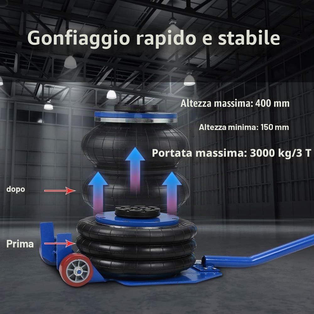 Anbull 6600LBS - Cric pneumatico da 3 tonnellate per auto, airbag addensato aggiornato, altezza di sollevamento 15-40 cm, sollevatore pneumatico capacità di sollevamento estremamente veloce