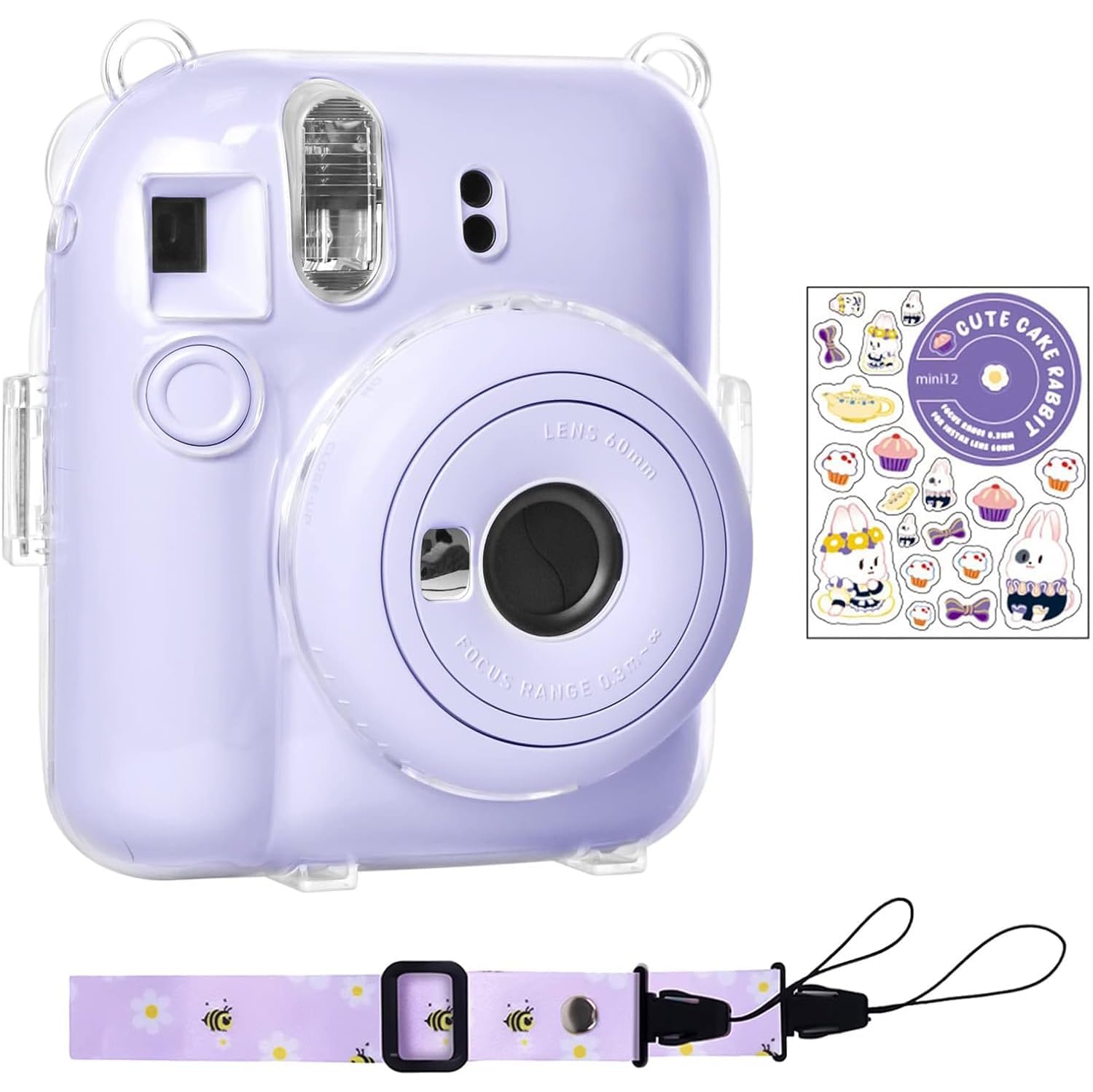Rieibi Clear Case Compatible with Fuji Instax Mini 12, Carrying Case Bag for Fujifilm Instax Mini 12 Instant Camera with Photo Storage Pocket, Strap