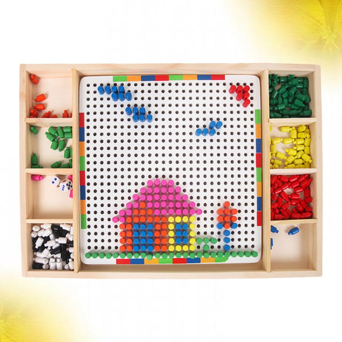 Veemoon Gioco Educativo per Set 1 Fungo in Legno Puzzle Chiodini Colorati per Sviluppare Creatività e Riconoscimento Colori per Compleanno e Vita Quotidiana