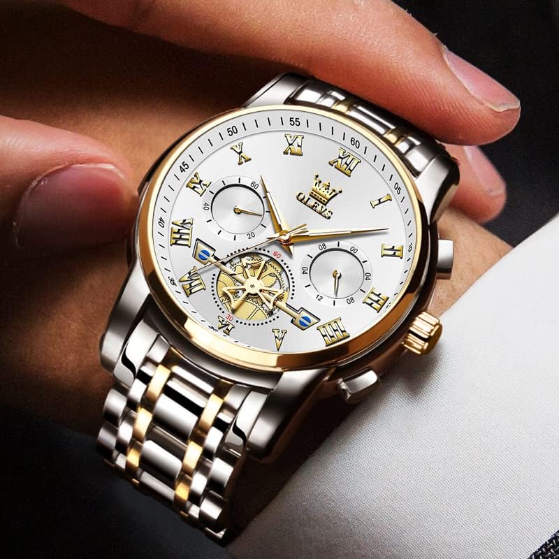 Miniatura 5 de OLEVS Relojes para hombre, cronógrafo, vestido de negocios, cuarzo de acero inoxidable, impermeable, luminoso, fecha, reloj de pulsera