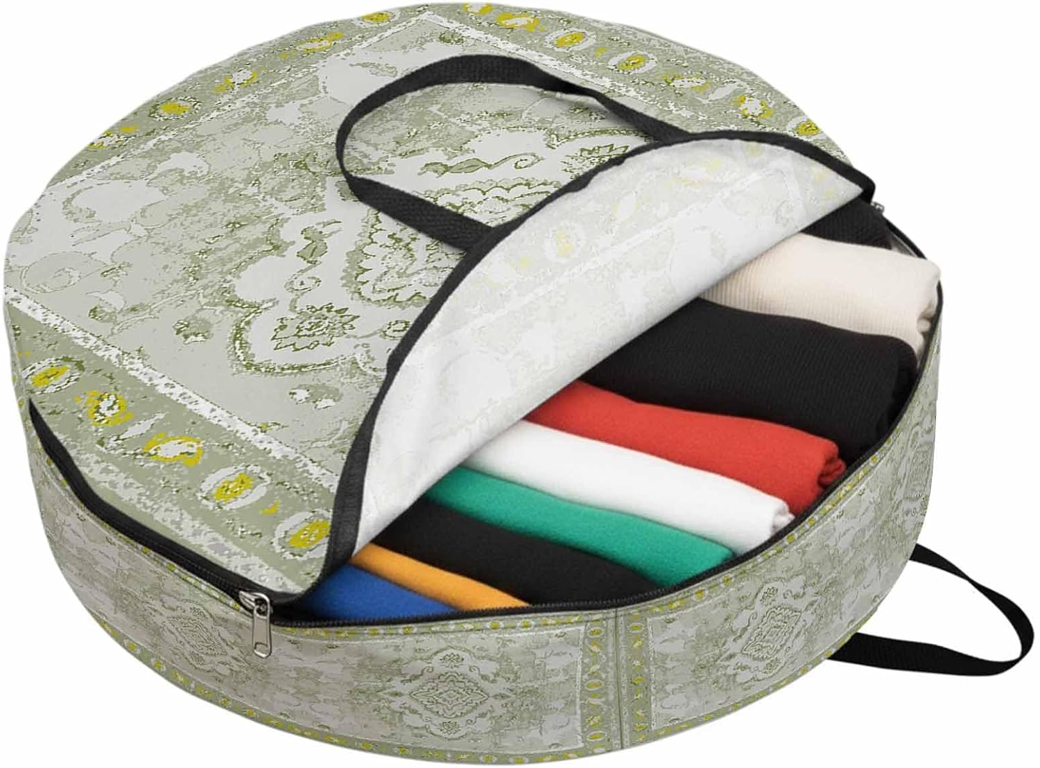 Storage Bag Sage Green Bohemia Round Storage Totes Bins Closet Organizers with Zippers & Handle Tribal Vintage Boho Clothes Storage Container for Bedroom Dorm Space Saving Packing Supplies Moving Bags