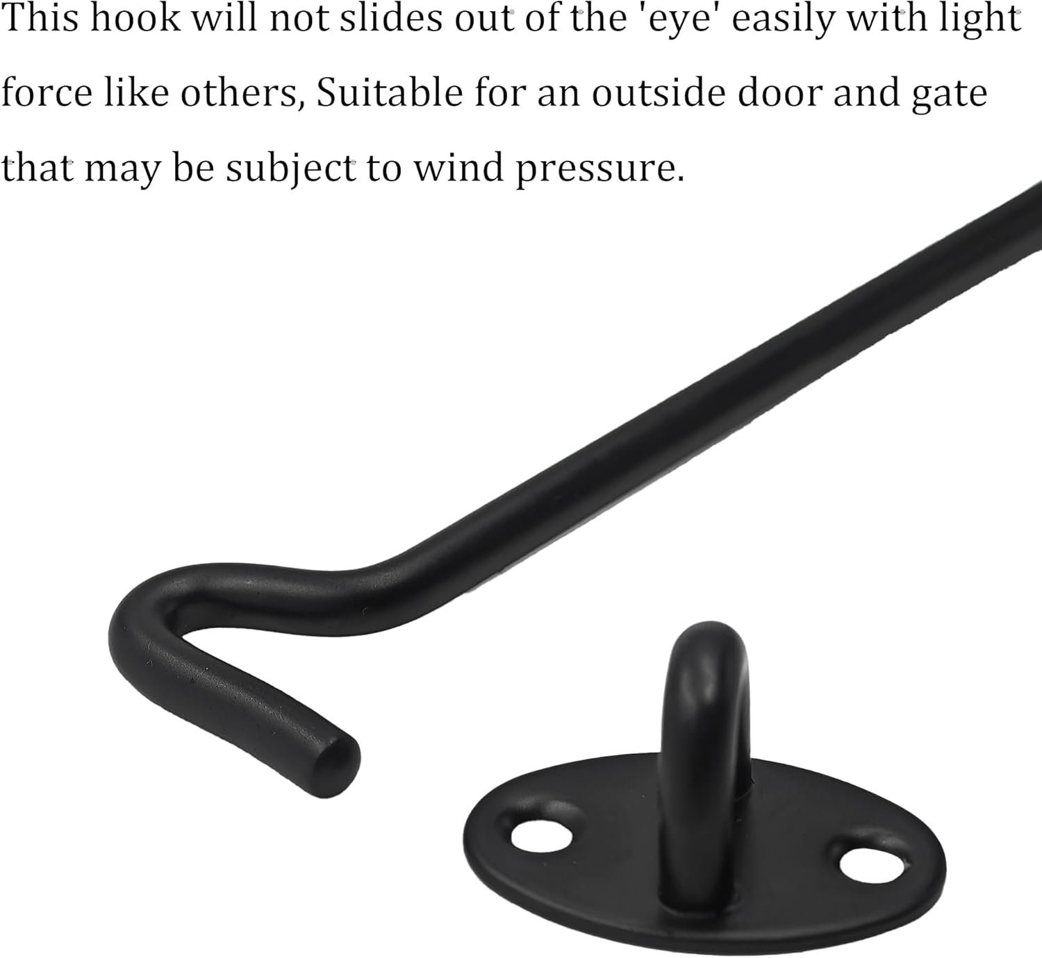 16 Inch Door Hook and Eye Latch, Black Swivel Gate Catch with Mounting Screws for Barn, Shed & Window