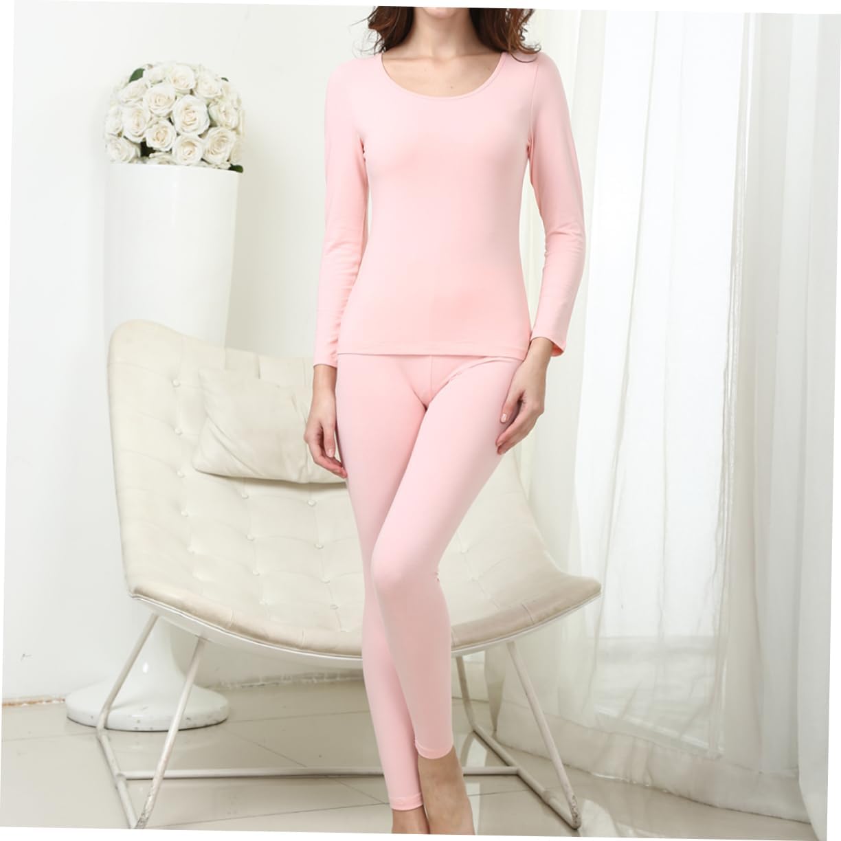 Beavorty 2Pcs Women's Thermal Underwear Set Long Johns for Cold Weather for Skiing Hiking and Indoor Comfort Pink