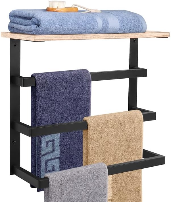 NearMoon Toallero de baño doble, accesorios de baño, toallero cuadrado de aluminio de alta calidad para bañococina, toallero montado en la pared (24