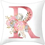 Throw Pillow Covers Alphabet Decorative Pillow Cases ABC Letter Flowers Cushion Covers 18 x 18 Inch Square Pillow Protectors for Sofa Couch Bedroom Car Chair Home Decor (M)