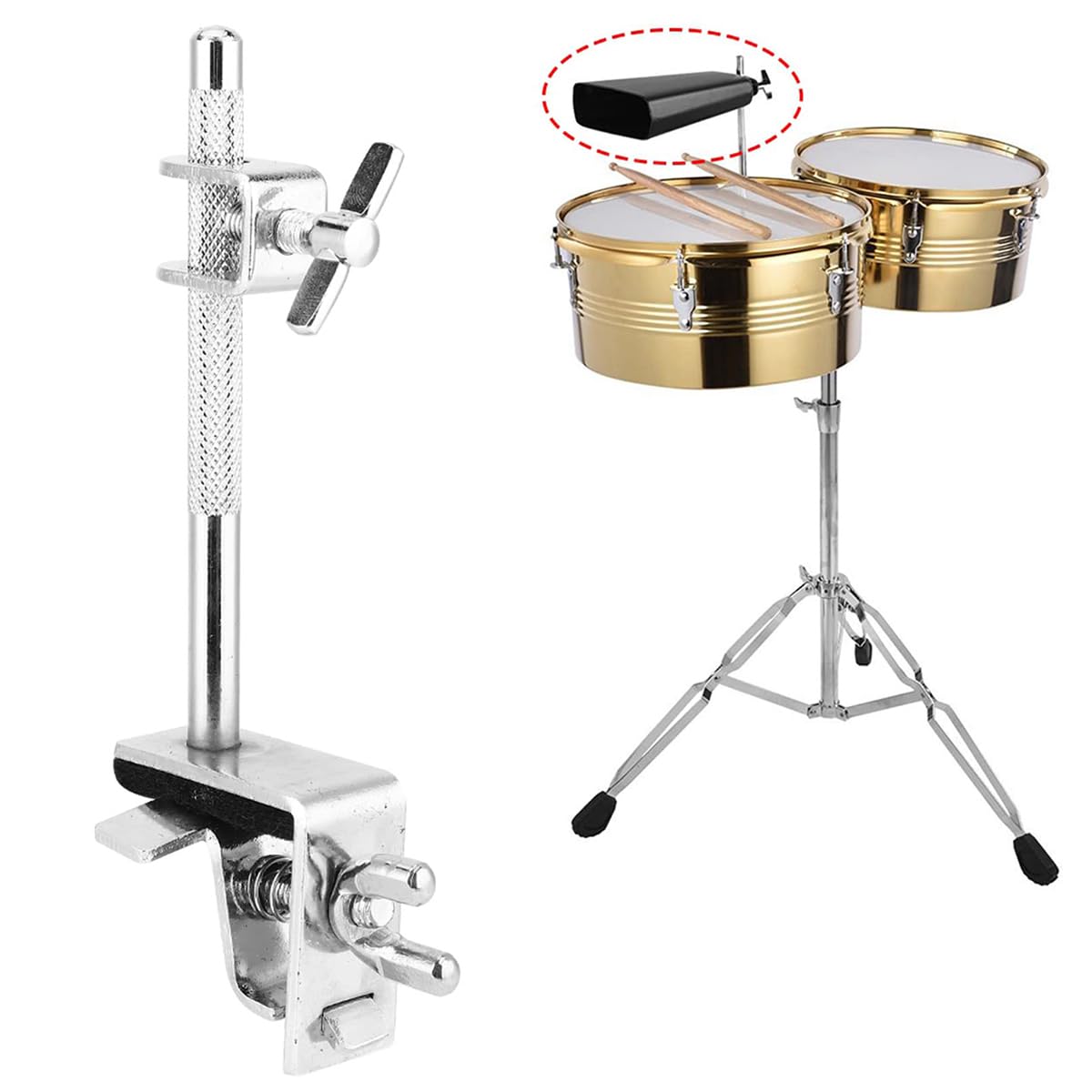 Namvo Drum Cowbell Clamp with Hoop Mount and Flat Action Jaws Adjustable Clamp for Percussion Instruments Ideal for Drum Kit Bass Drum Hoop Mounting - Image 4