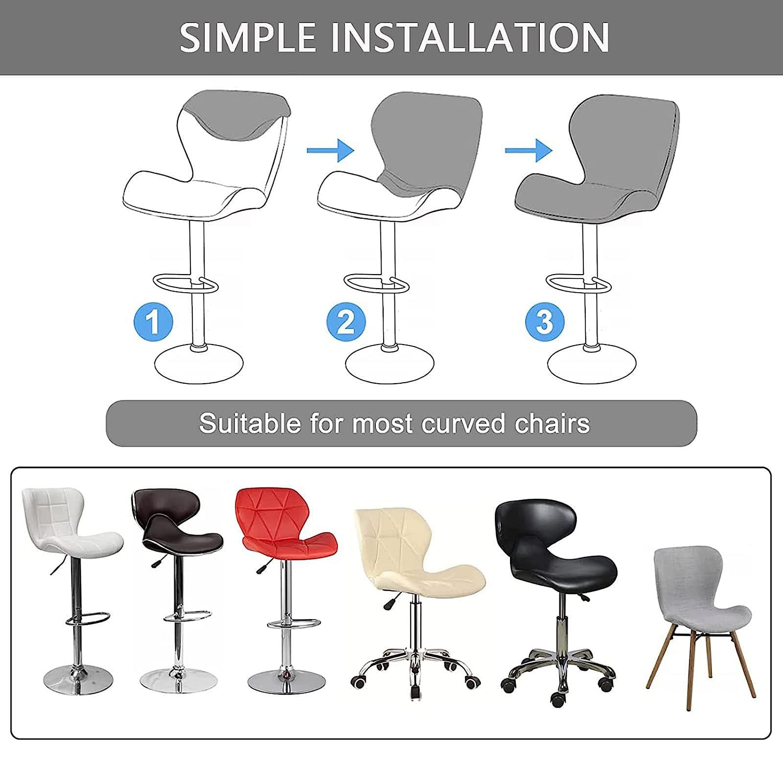 Fundas para sillas de Comedor, Fundas con reposabrazos curvos, Cubiertas elásticas de Estilo Concha y Respaldo de ala para salón,F,4 Piezas