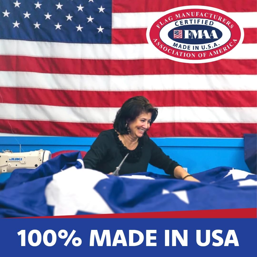 Made in USA Flags Co - 3x5 American Flag - Heavy Duty USA Flag - Premium PolyMax Polyester, Sewn Stripes, & Embroidered Stars - All Weather American Flags for Outside - FMAA Certified, US Made
