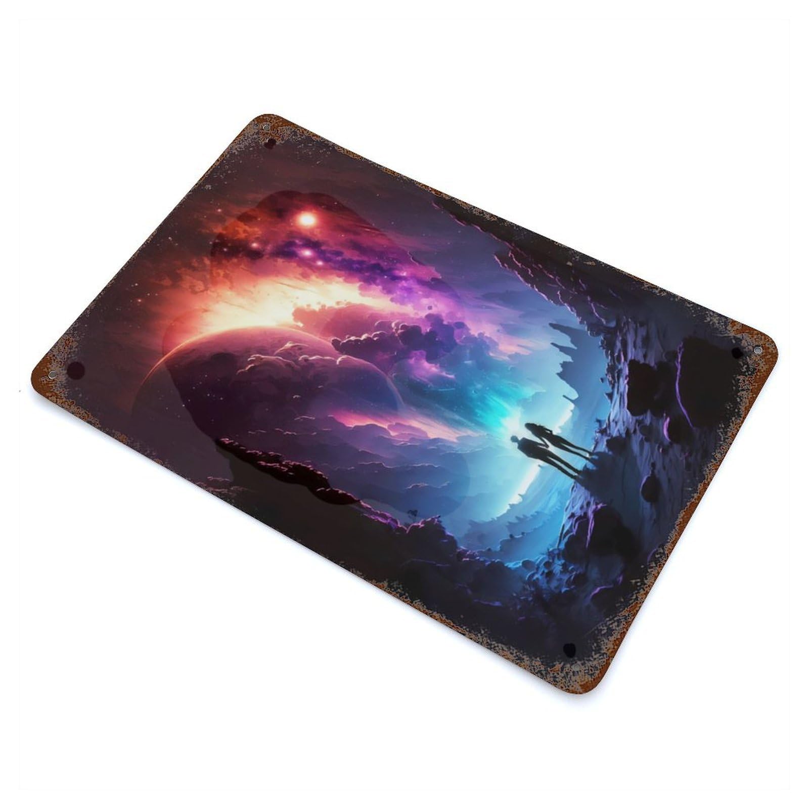 Rust Effect Tin Sign with Celestial Nebula Lovers Design 11.8"x7.9", for Pub, Kitchen And Man Cave Decor, Industrial Home Decor