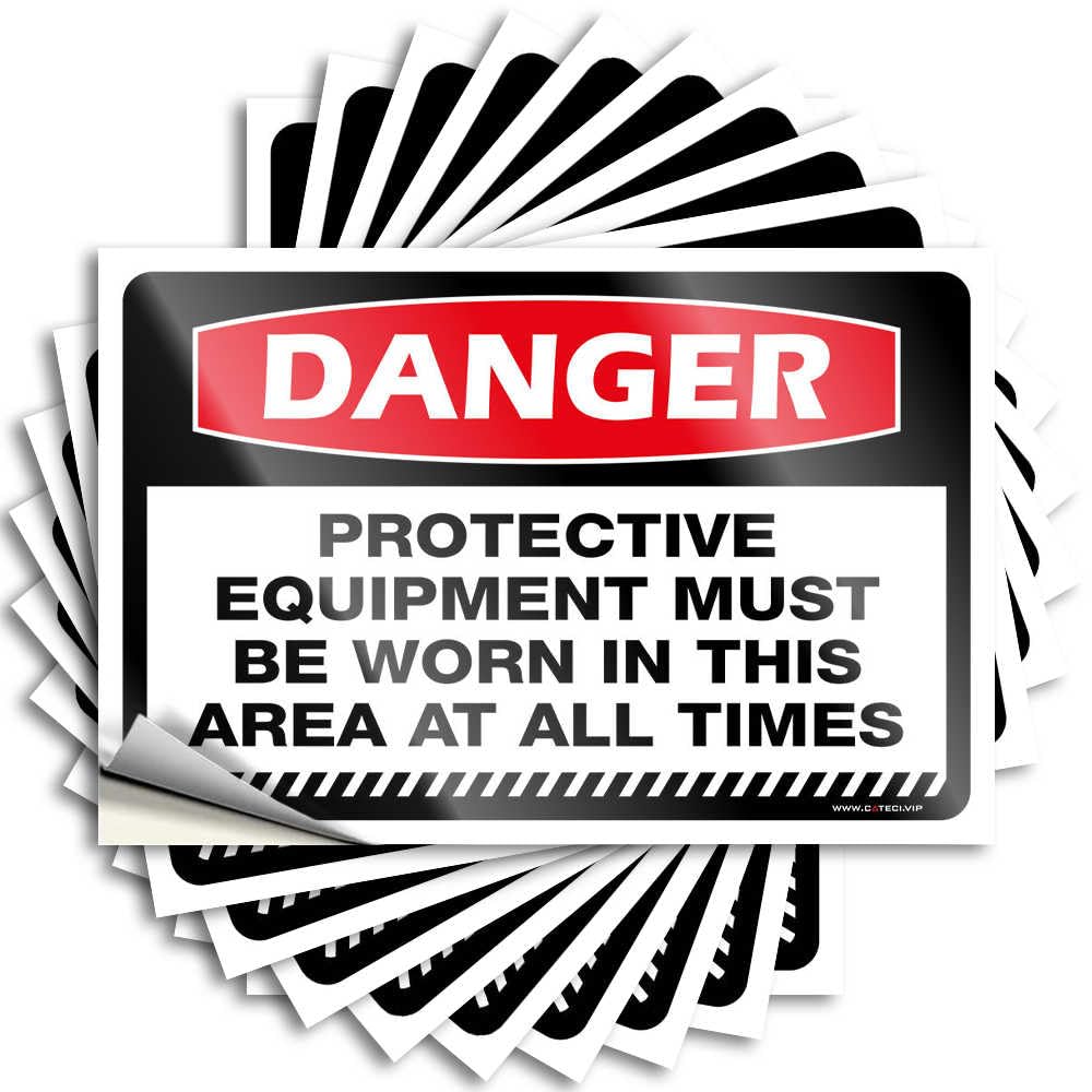 Danger Protective Equipment Must Be Worn in This Area At All Times Accent Decal | Men Waterproof Vinyl Water Coffee Removable Decal Peel Stick(6X9CM)