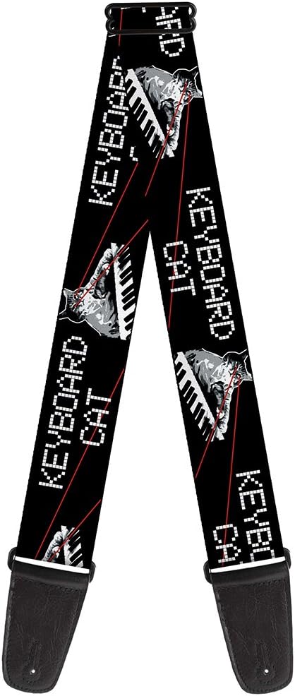 Buckle-Down Guitar Strap - KEYBOARD CAT w/Ray Eyes Black/White/Red - 2" Wide - 29-54" Length