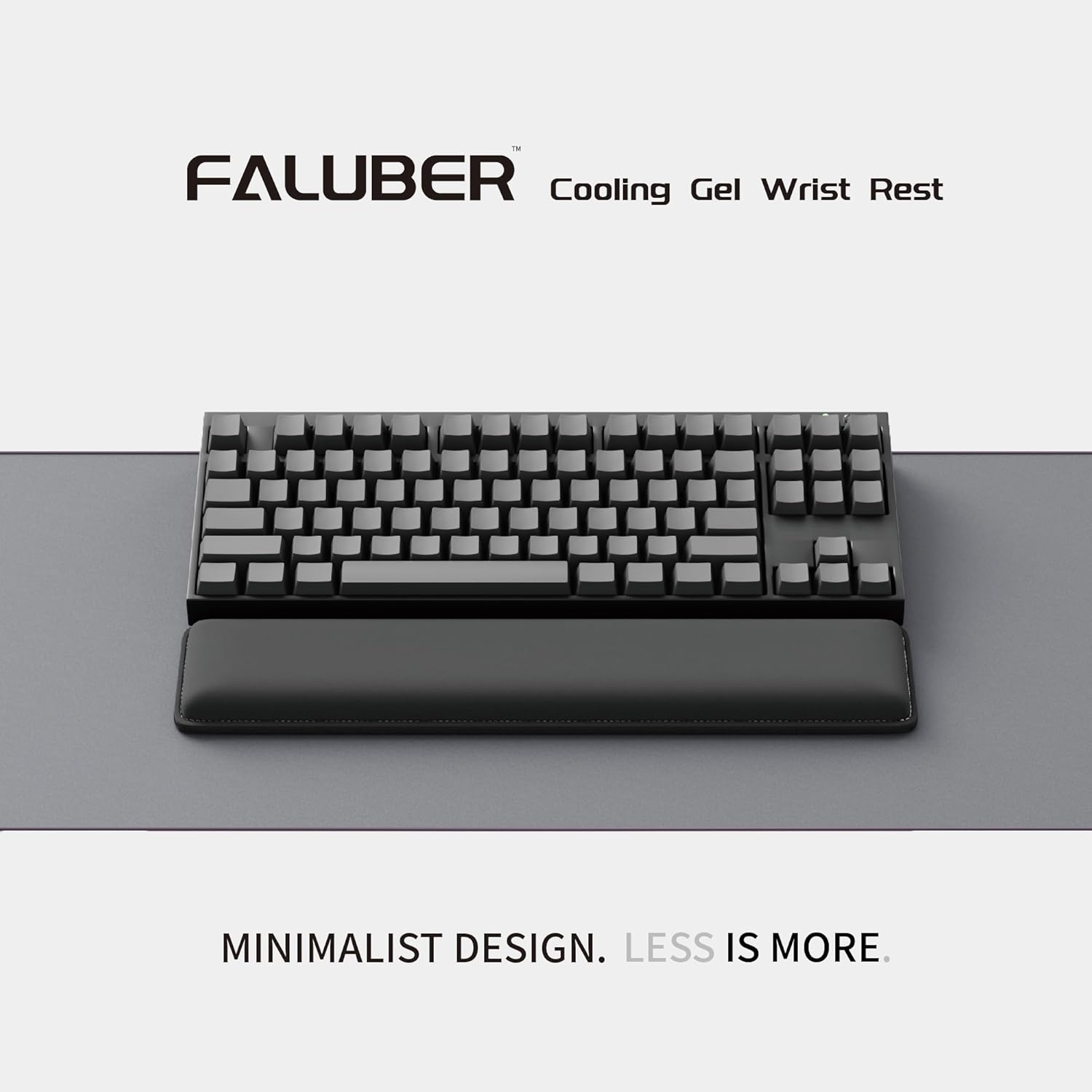 faluber cooling gel wrist rest, 14.3-inch length for tenkeyless keyboard, memory foam palm rest with non-slip footpad, ergonomic design, stain resistant, pc accessory gaming gear (medium-tkl) tkl- tenkeyless