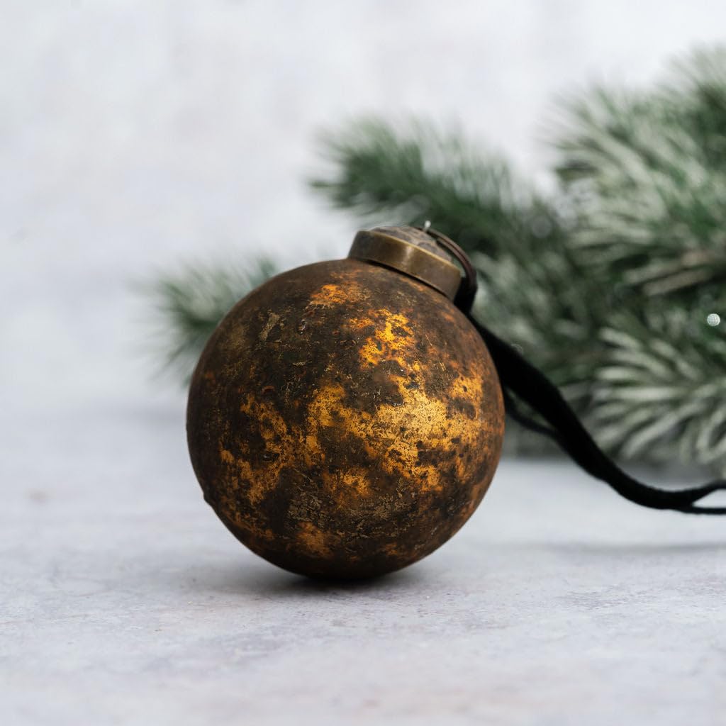 Arthur Cameron – 2″ Patina Glass Christmas Tree Decorations - Rustic Christmas Decorations & Timeless Tree Decorations (Amber)