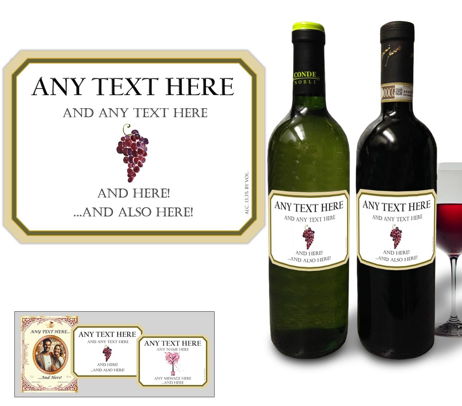 Party People Design 2 Personalised Wine Labels - 2 Bottle Labels With Any Name & Message On Self Adhesive Gloss Labels Ready To Cut Out (Type 2) - Various Designs To Choose From