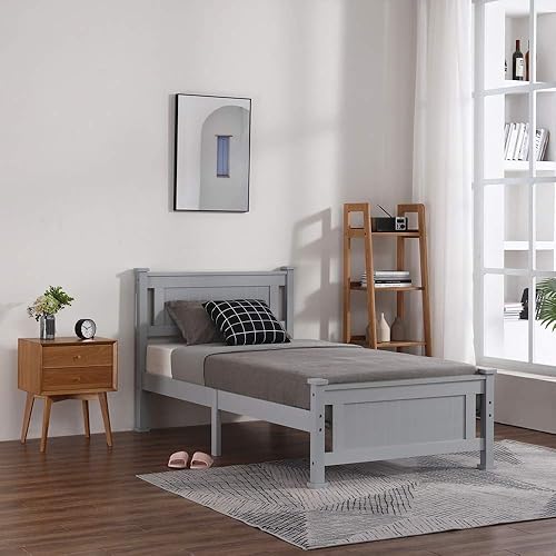 Miniatura 2 de Base de cama de tamaño individual  Base de cama individual con cabecera y estribo  Base de cama de plataforma con diseño rectangular  Madera maciza