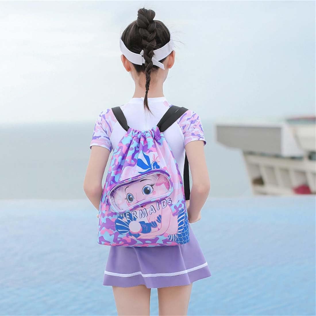 Mochila de Guardería Bolsa de Piscina para Niñas Compartimento de Zapatos Morado