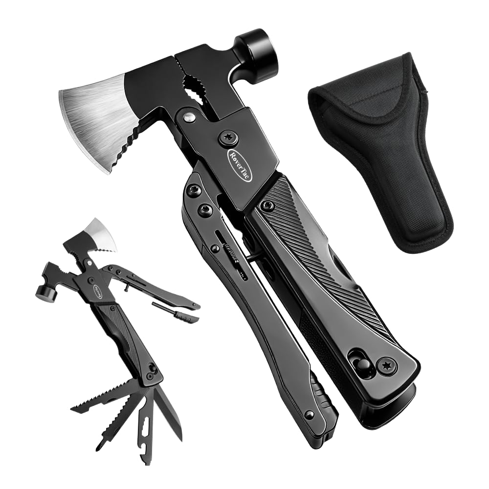 RoverTac 19-in-1 Multi-Tool Axe Camping Tool Survival Gear, Gifts for Men, Dad Gifts, Husband Christmas Stocking Stuffers