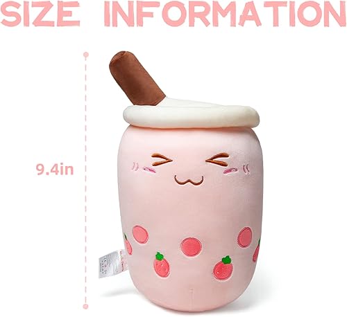 Miniatura 2 de Niuniu Daddy Boba - Peluche de 9.5pulgadas, diseño de té con burbujas de fresa rosa, peluche suave y blando para bebés, niños y adolescentes